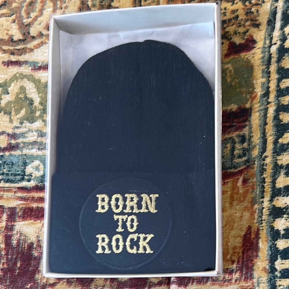 Black 'Born to Rock' Baby Beanie (small)